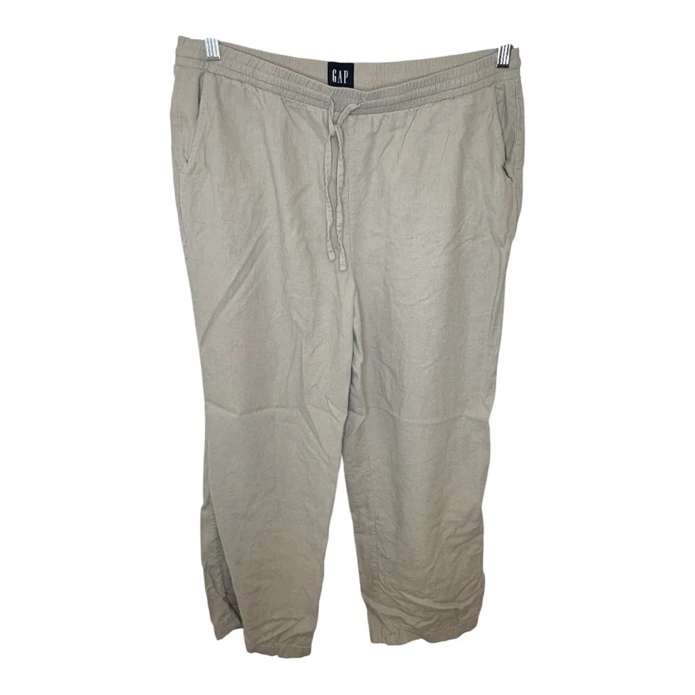 GAP Beige Linen Blend Pull On Pants Cropped Coastal Minimalist Resort Large